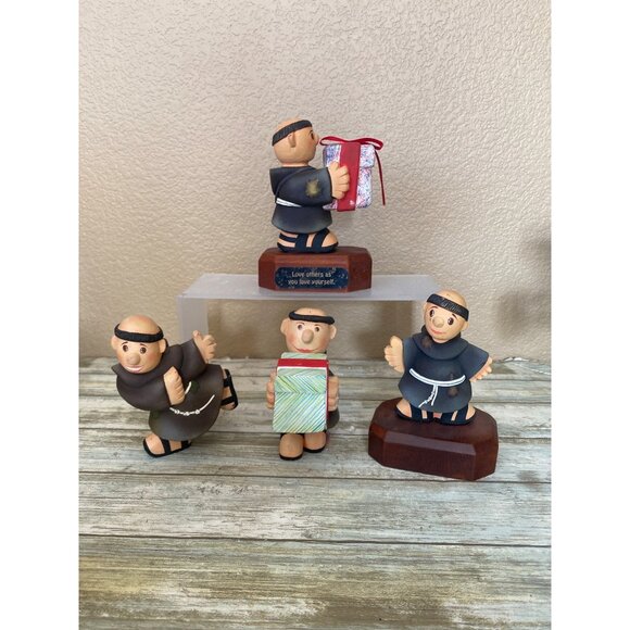 Other - Vintage Franciscan Mission Christmas Monk Figurines – Wooden Holiday Décor Set